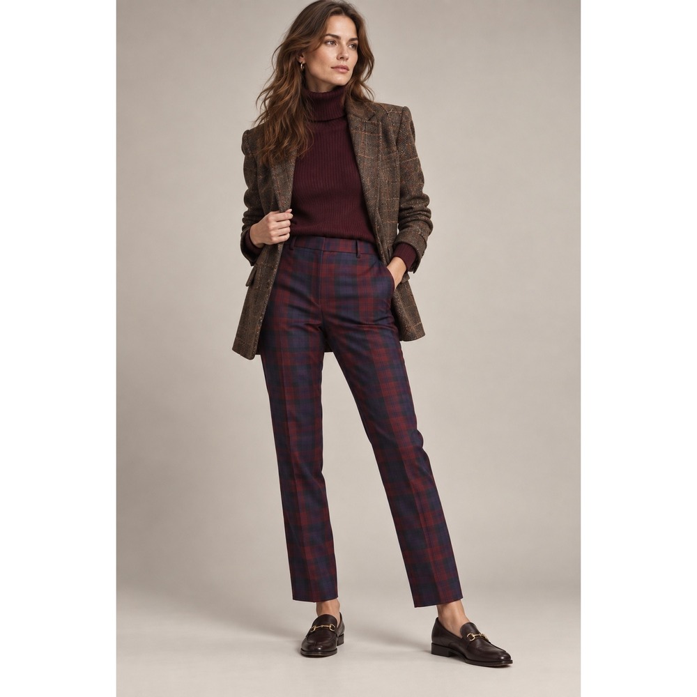 Brooks Brothers Red Navy Plaid Slim Leg Trouser Pant 12 Dark Academia Heritage
